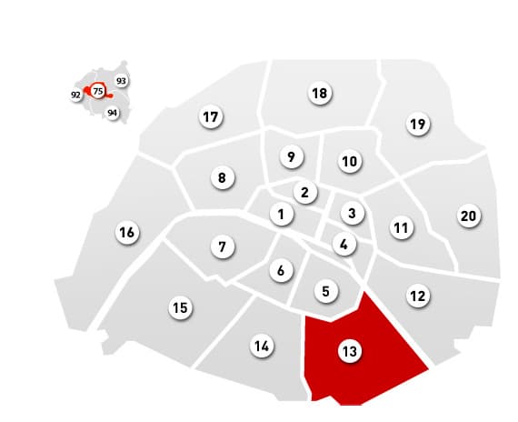 carte de Paris qui met en évidence le 13ème arrondissement
